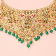 Lakshmi Peacock Temple Choker with Emerald Beads and CZ Accents