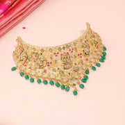Lakshmi Peacock Temple Choker with Emerald Beads and CZ Accents