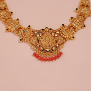 Traditional Silver Lakshmi Neckalce with Coral Hangings