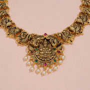 Antique Lakshmi Peacock Temple Necklace with Pearls