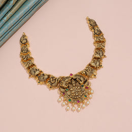 Antique Lakshmi Peacock Temple Necklace with Pearls