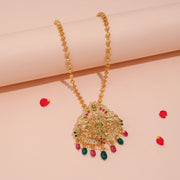 Exquisite Lakshmi Temple Pendant with Ruby Green Stone Drops