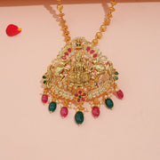 Exquisite Lakshmi Temple Pendant with Ruby Green Stone Drops