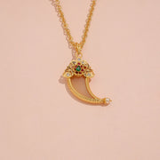 Traditional Gold Tiger Claw Pendant with Ruby Emerald Floral Accents