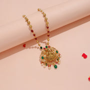 Divine Lakshmi Temple Pendant with Ruby Emerald Pearl Accents