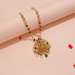 Divine Lakshmi Temple Pendant with Ruby Emerald Pearl Accents