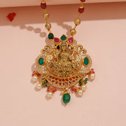 Divine Lakshmi Temple Pendant with Ruby Emerald Pearl Accents