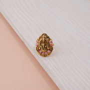 Divine Silver Lakshmi Antique Temple Ring with Ruby Accents