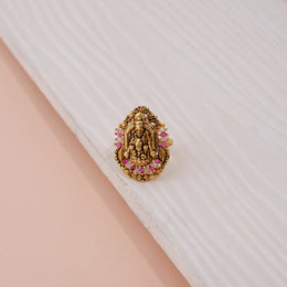 Divine Silver Lakshmi Antique Temple Ring with Ruby Accents