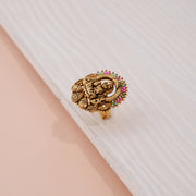 Antique Lakshmi Temple Ring with Ruby and Emerald Stones