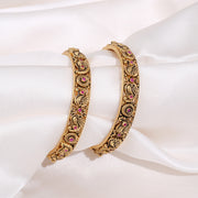 Antique Peacock Temple Bangles with Ruby Stone Heritage Motifs