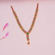 Lakshmi Devi Floral Necklace with Ruby&Emerald beads