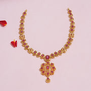 Ruby Floral Elegance Silver Necklace