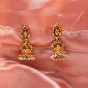 Silver Temple-Inspired Jhumkas with Pearl Hangings