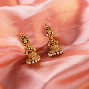 Silver Temple-Inspired Jhumkas with Pearl Hangings