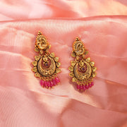 Antique Ruby Beaded Silver Drop Earrings