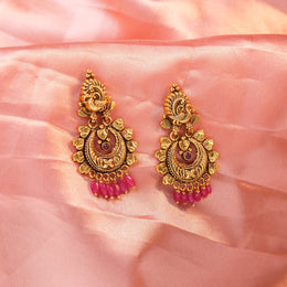 Antique Ruby Beaded Silver Drop Earrings