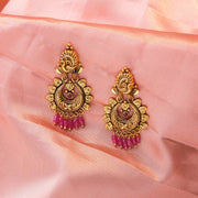 Antique Ruby Beaded Silver Drop Earrings