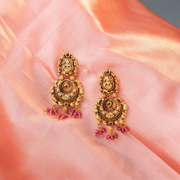 Antique Lakshmi Ruby Beaded Silver Earrings