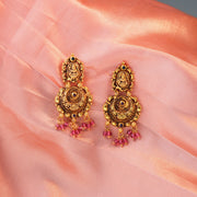 Antique Lakshmi Ruby Beaded Silver Earrings