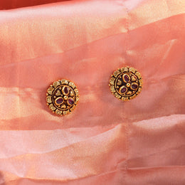 Antique Ruby Floral Silver Stud Earrings