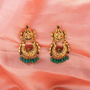 Antique Gold-Plated Silver Chandbali Earrings with Green Bead Drops