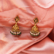 Antique Gold-Plated Silver Jhumka Earrings with Pearls