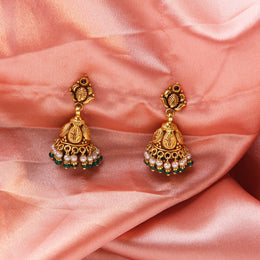 Antique Gold-Plated Silver Jhumka Earrings with Pearls