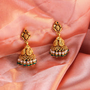 Antique Gold-Plated Silver Jhumka Earrings with Pearls