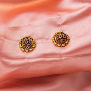 Antique Floral Gold-Plated Silver Stud Earrings