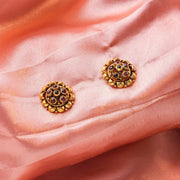 Antique Floral Gold-Plated Silver Stud Earrings