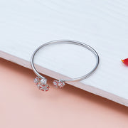 Enamelled Floral Silver Open Cuff Kada