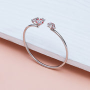 Enamelled Floral Silver Open Cuff Kada