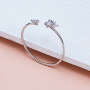 Silver Floral Enamel Open-Cuff Kada