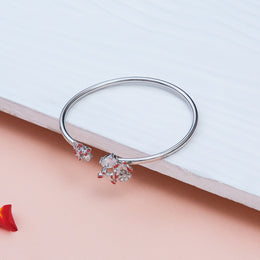 Silver Red Floral Enamel Open Cuff Kada