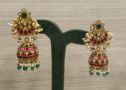 Silver Earrings with Kundan and Green Stone Combination