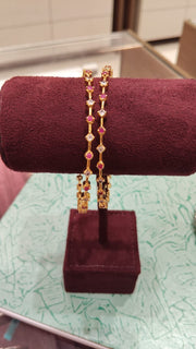 Sleek Silver Bangles with Studded Pink and white  Stones